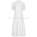 New Fashion Off White Floral Lattice Drawn Dress Manufacture Wholesale Fashion Women Apparel (TA5284D)